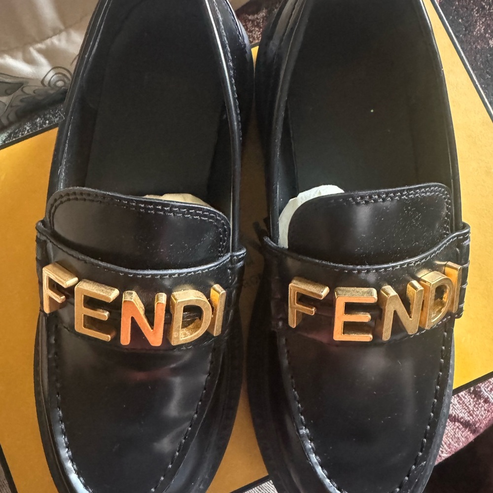 Fendi Black and Gold Loafers